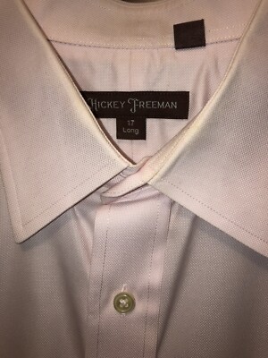 Hickey Freeman Men's Button Front Long Sleeve Dress Shirt Size 17 Long PINK EUC