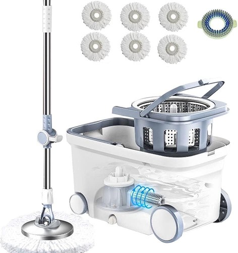 Spin Mop Bucket Deluxe 360 Spinning Floor Cleaning System with 6 Microfiber