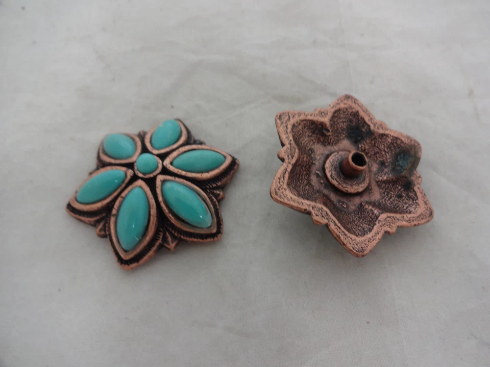 Flor floral turquesa cobre envelhecido conchos Pr 1 3/4" parafuso traseiro cavalo tack - Imagem 2 de 2