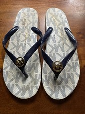 Michael Kors MK Flip Flop Navy Jet Set Logo Rubber Thong Sandal SIZE 11