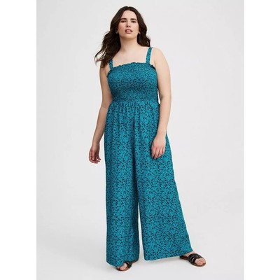 Torrid NWT Windy Ditsy Biscay Bay Jumpsuit Size 1 (14/16) Floral Boho
