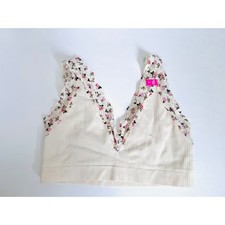Victoria s Secret PINK Lace Bralette Floral Cream Size L Removable Padding NWT