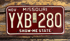 1985 Missouri Automobile License Plate YXB 280