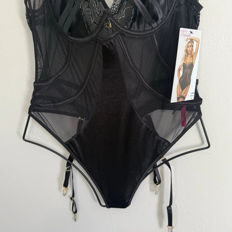 Nuevo peluche de encaje de malla satinada negro SEVEN 'TIL MIDNIGHT para mujer talla XL Foto 4 de 4