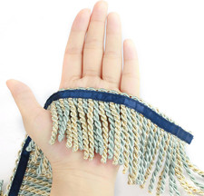 Curtain Fringes Bullion Fringe Trim with Blue Ribbon 5.3 Yard X 3 Inches Fabric