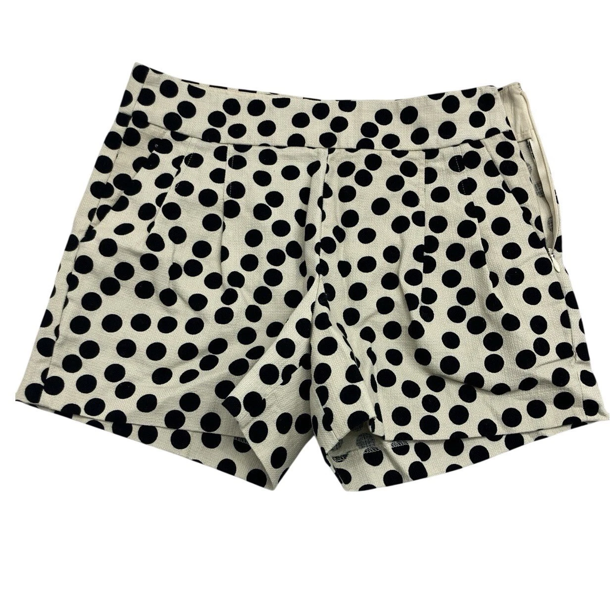 J.Crew Shorts Women's 2 Ivory Black Polka Dot High Rise Pleated Summer Classic