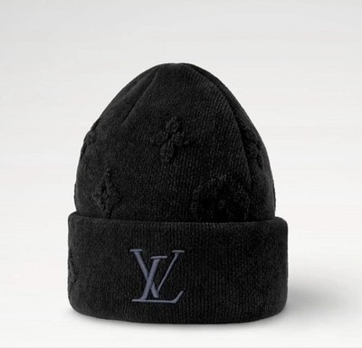 Authentic Louis Vuitton Navy Knit Beanie Logo Hat Mens Wool Cap w