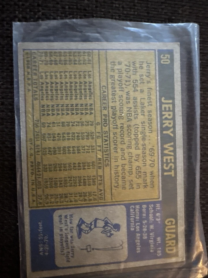 1971-72 Topps #50 Jerry West Los Angeles Lakers NR-MINT HIGH GRADE (wax) HOF - Image 2 of 3