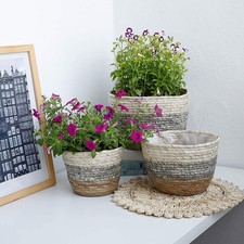 Maceta de 2 piezas con soporte para plantas de exterior para plantas de interior cestas de paja maceta