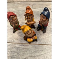 Garden Gnome Figurines Hand Painted Ceramic Set of 4 Fairy 70s Retro Decor Art