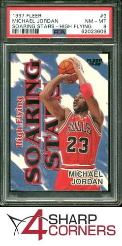 1997 FLEER SOARING STARS HIGH FLYING #9 MICHAEL JORDAN HOF PSA 8