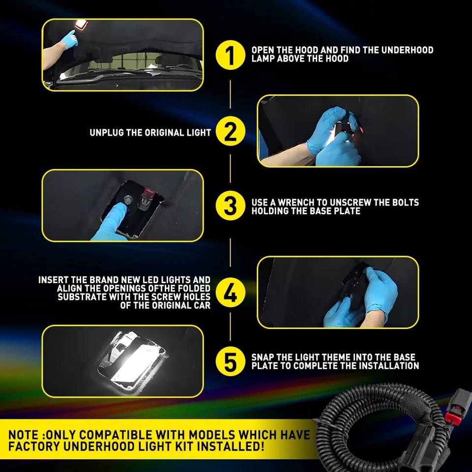 Luz de cortesía debajo del capó con arnés de cableado para Ram Wrangler Grand Cherokee B Foto 2 de 4