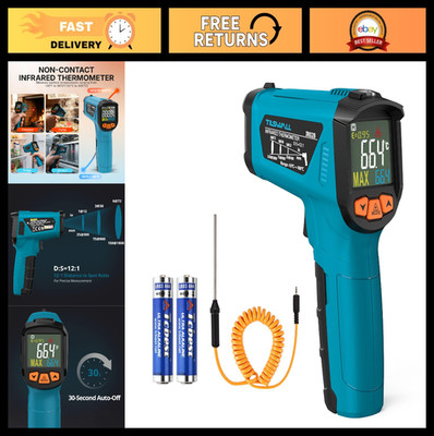Non-Contact Infrared Thermometer -58°F to 1472°F, Digital Laser with Probe, Adju