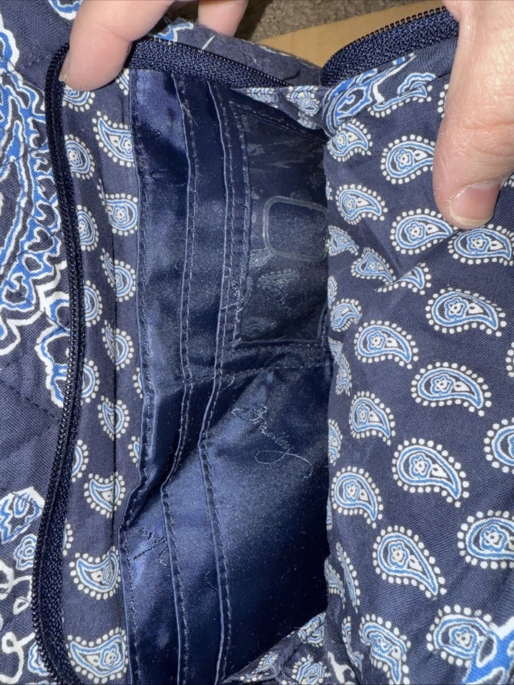Vera Bradley Azul Marino Paisley Bandolera Cartera Algodón Bolso de Mano Foto 2 de 4