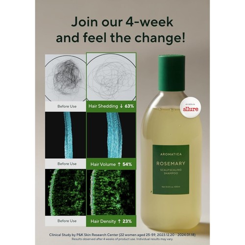Champú para descamar cuero cabelludo con romero AROMATICA - adelgazamiento de la pérdida del cabello (13,53 oz) - Imagen 3 de 8