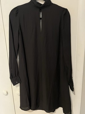 NWT Amisu Women's Black Polyester High Neck Long Sleeve Knee Length Dress 6  | eBay