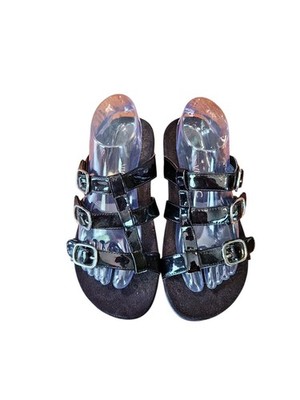 Vionic  Women's 9 Wide Misa Black Patent Leather Buckle Strap Sandals Comfort 