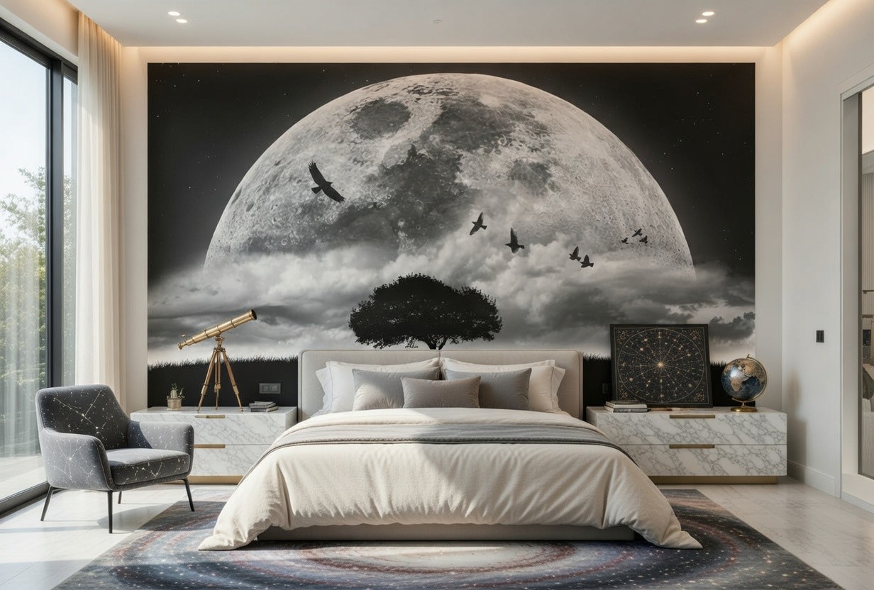 Black Bedroom Moon Wallpaper Mural 151x102inch silver space cosmos unisex adults