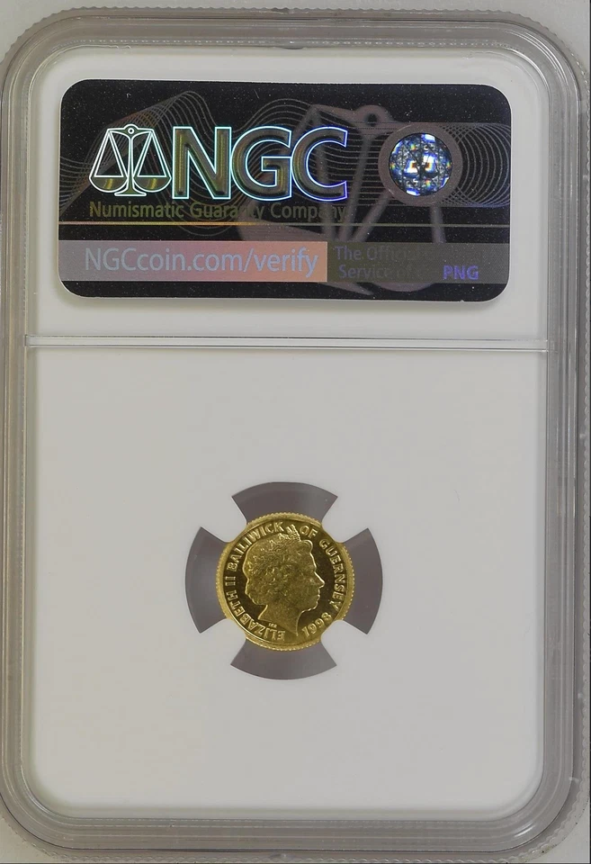 Only 1 TopPop! 1998 Guernsey Gold 5 Pounds Queen Mother NGC MS 70 ! - Image 2 of 2