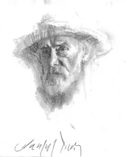 Original Charcoal Drawing OLD MAN With A HAT Realistic Sketch Western Fine Art