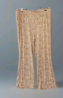 IMAN Global Chic Palazzo Pants Tan White Gold Shimmer Accents Sz XL