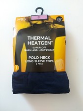 M&S Damen Marine Thermo Heatgen Supersoft Polokragen Langarm Tops Gr. 22