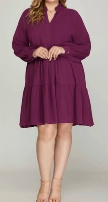 She + Sky Long Sleeve Mini Dress - Plus Plum