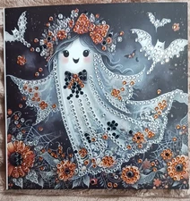 Finished Halloween Cute Ghost Diamond Art Greeting Card with Envelope #4