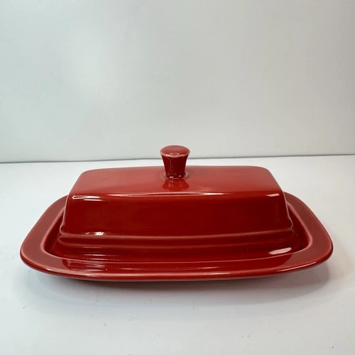 Scarlet Red HLC FiestaWare USA Ceramic Covered Butter Dish Pristine!