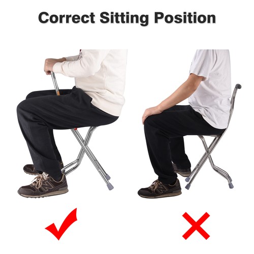 Medical Walking Stick w/ Seat Folding Chair Portable Cane Travel Eldely Care Aid - Picture 8 of 11