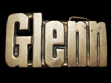 MH27164 VINTAGE 1970s CUT-OUT NAME GLENN SOLID BRASS BELT BUCKLE