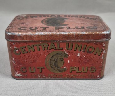 Antique Early 1900s Central Union Cut Plug Smoke or Chew Tobacco Tin Empty