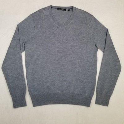 Saks Fifth Avenue Men's V-Neck Extra Fine Merino Wool Sweater Size Medium Gray