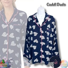 NWT Cuddl Duds Women's L Notch Collar Pajama Top ONLY CD8712860 Navy Print