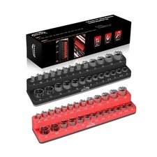 GOOACC 1/4" Magnetic Socket Organizer, 2 Pieces Socket Holder Metric SAE Sock...
