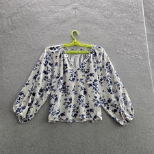 Old Navy Women Blouse XL White Floral V-Neck ...