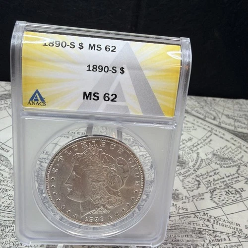 1890 S Morgan Silver Dollar graded MS62 by ANACS
