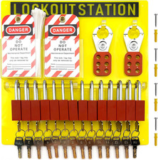 Lockout Tagout Station Board Metal Kit with Lock Out Tag Out Loto 2 Hasps, 30 Ta