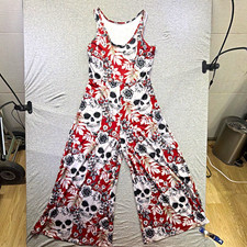 Women  s L Skull Floral Wide-Leg Sleeveless Knit Jumpsuit Bertha Grateful Dead