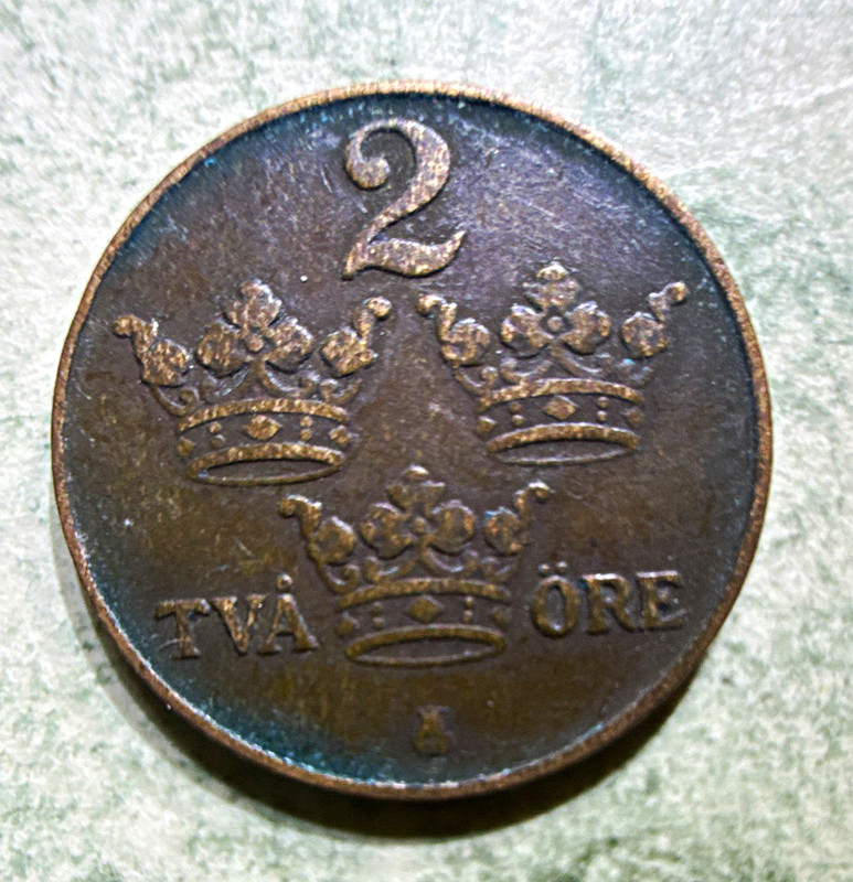 Sweden 1920 2 Öre Bronze Coin Gustaf V KM#779 BN MED FOLKET FÖR FOSTERLANDET
