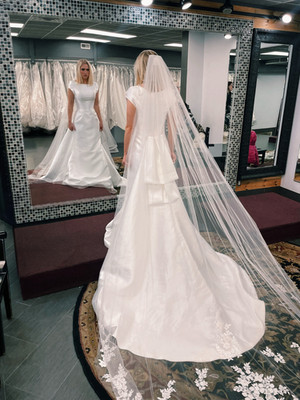 Rachel Allan RB2164 Wedding Dress Size 8 Ivory Built-In Corset, Detachable Train