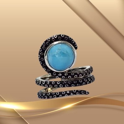 Marahlago Octopus Larimar Oxidized Sterling Silver Ring Size 7 Ships Fast!!