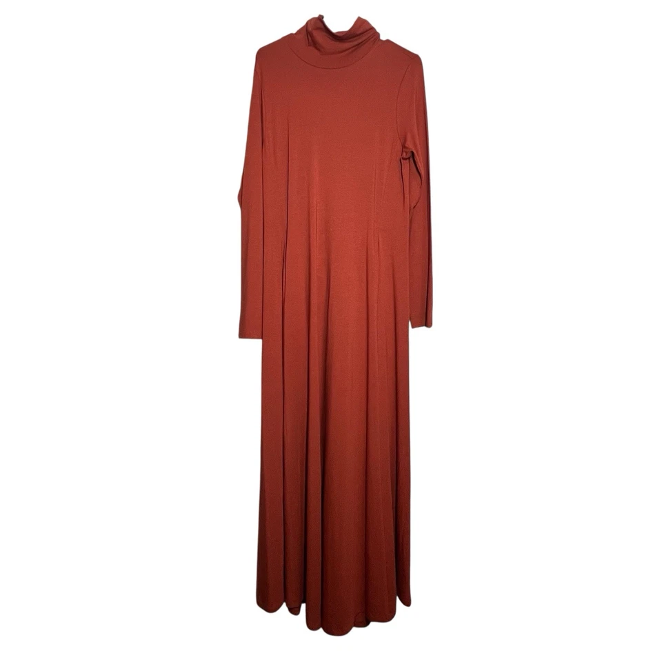 Soft Surroundings Dress Womens Large Tall Jackie Maxi Rust Stretch Turtleneck - Image 2 of 4