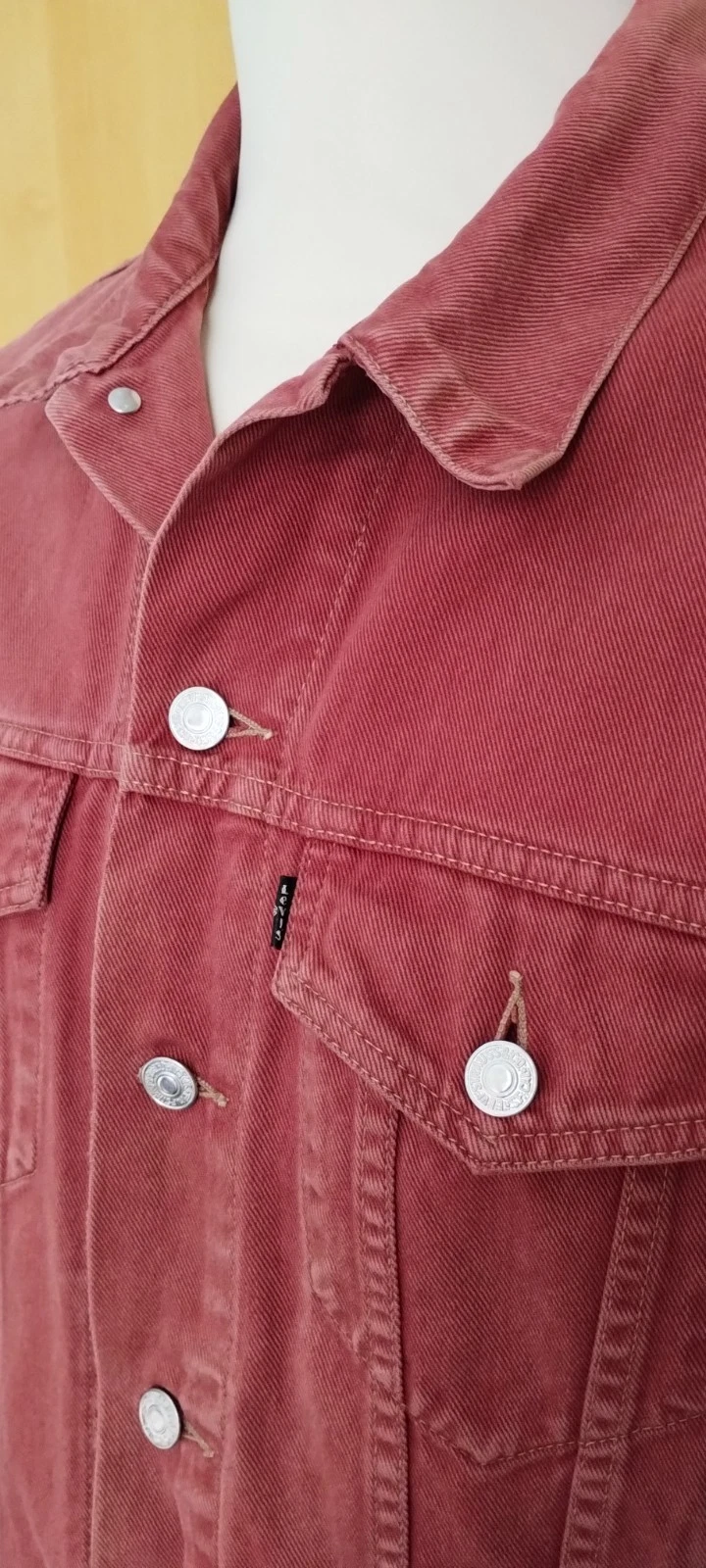 VINTAGE 90s LEVIS 70503 RARE TAB MEDIUM RED DENIM TRUCKER JACKET BRITPOP