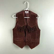 Idea Nuova Soft Leather Vest Women's ML Brown Motorcycle Fringe Tassel Cowboy