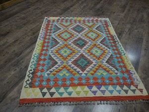 Authentic Afghan Chobi Vegetable Kilim Rug Tribal Geometric Desig Rug 4.1x5.9 Ft