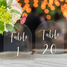 Arch Wedding Table Numbers 1-20 with Stands   5" X 7" Acrylic Table Signs with C