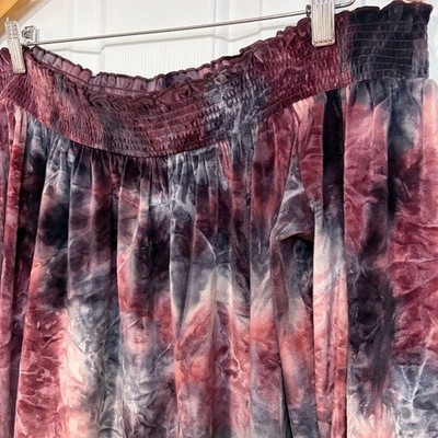 AE American Eagle Romantic Velvet Off Shoulder Loose Flowy Top Long Sleeve L Bow