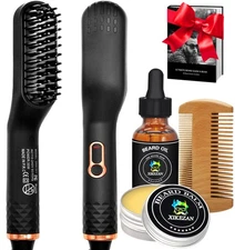 Beard Straightener w/Beard Oil & Balm & Guide E-Book,Upgraded 3 in 1 Hair Str...
