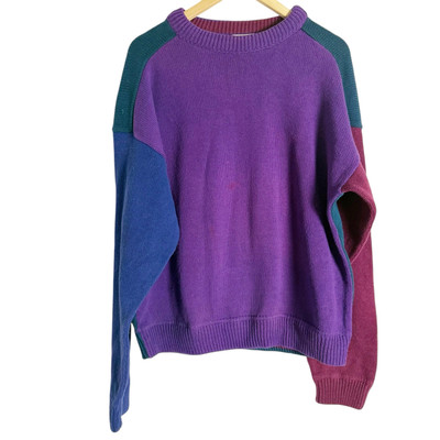 Vintage Men s 80 s Saks Fifth Avenue Purple Colorblock Crewneck Sweater Size XL 